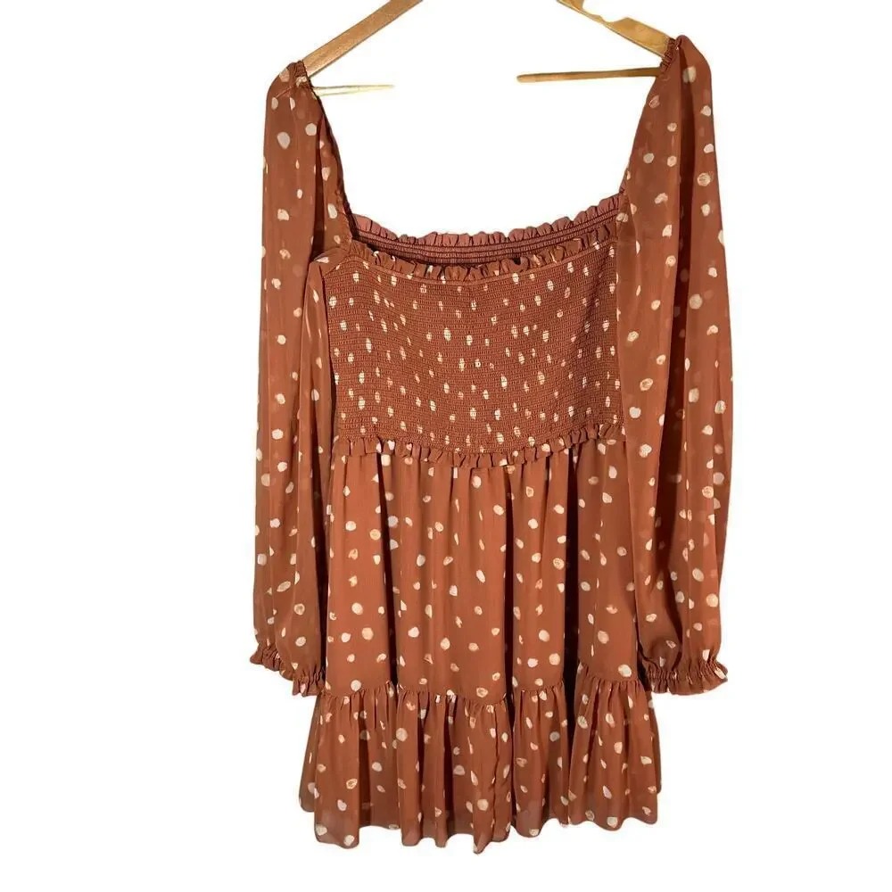 Wilfred Aritzia Tempest Chiffon Smocked Tier Polka Dot Mini Dress Large